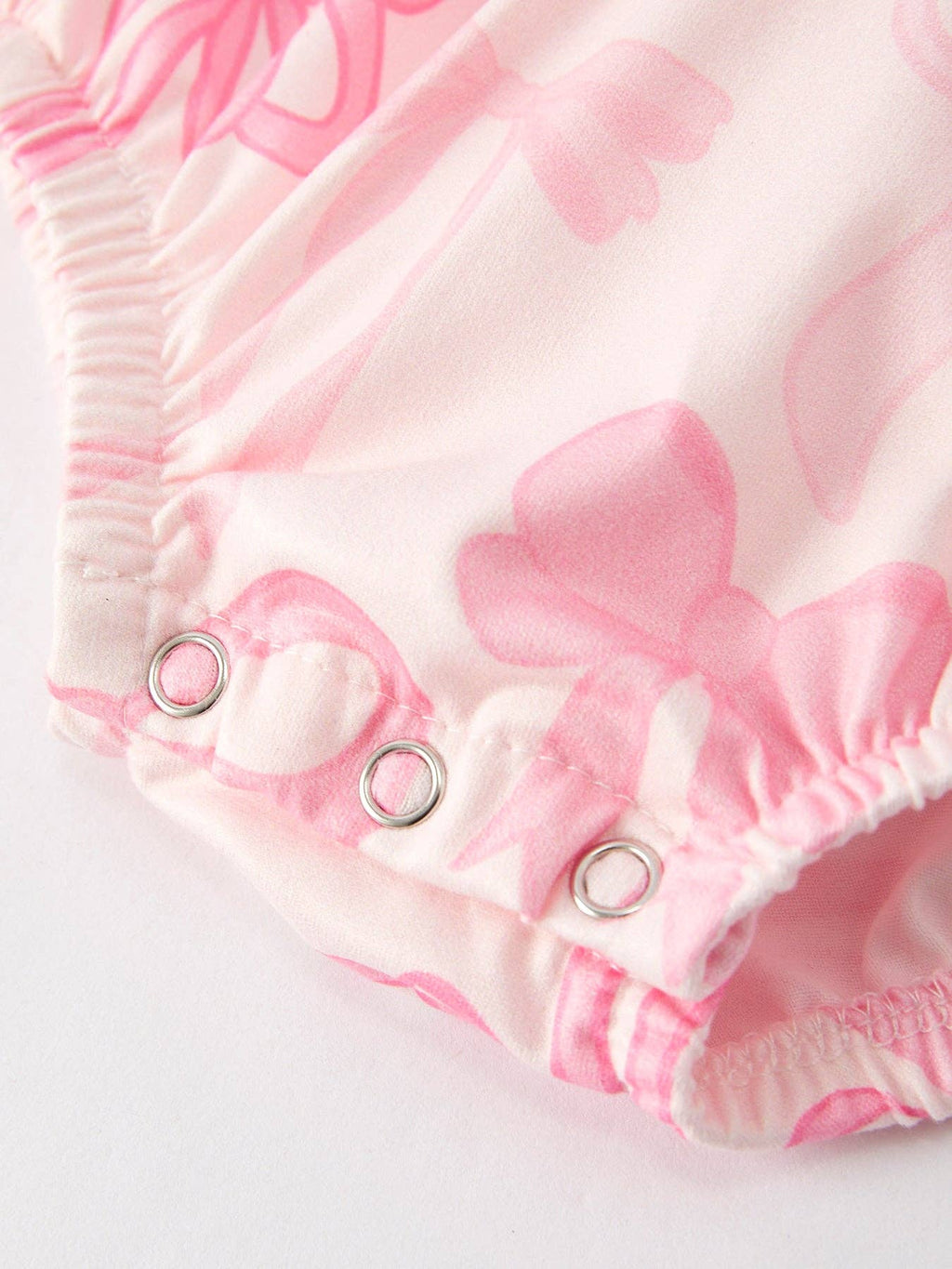 Girls Pink Bow Print Short Sleeves Romper
