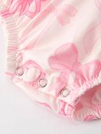 Girls Pink Bow Print Short Sleeves Romper