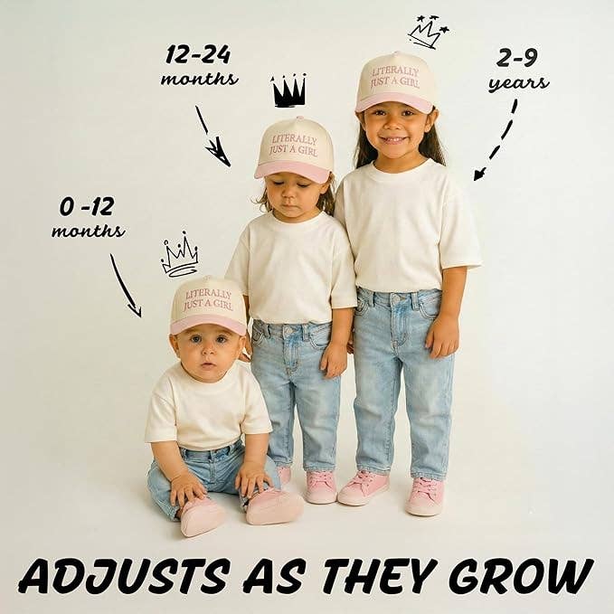 Kid/Baby 2-Tone Cap: Literally Just a Girl - Rose/Beige