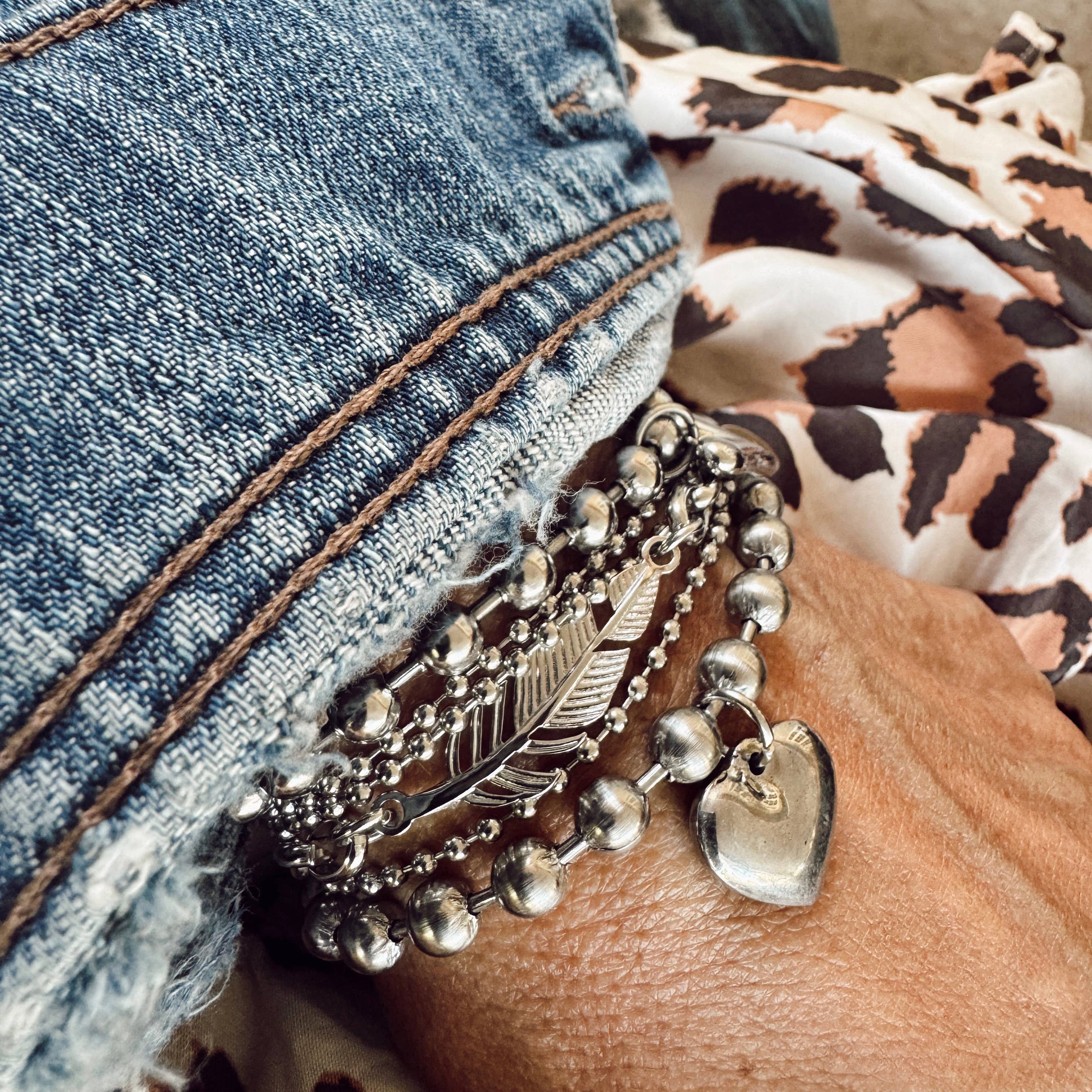 Brushed Stainless Steel Heart Charm Bracelet 