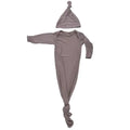 Cocoa Brown Ribbed Knotted Newborn Baby Gown Sleepwear w/Hat