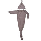 Cocoa Brown Ribbed Knotted Newborn Baby Gown Sleepwear w/Hat