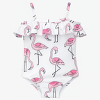 White Flamingo Print Ruffled One-Piece Toddler Girl Swimsuit