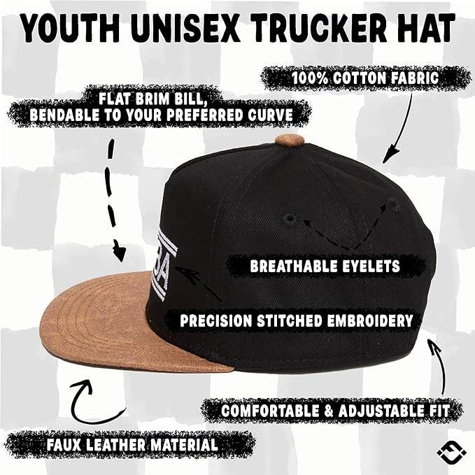 Flat Brim Trucker Hat - Bubba - Black/Faux Leather