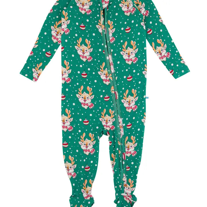 Baby Reindeer Cheer Bamboo Viscose Footed One Piece Pajama
