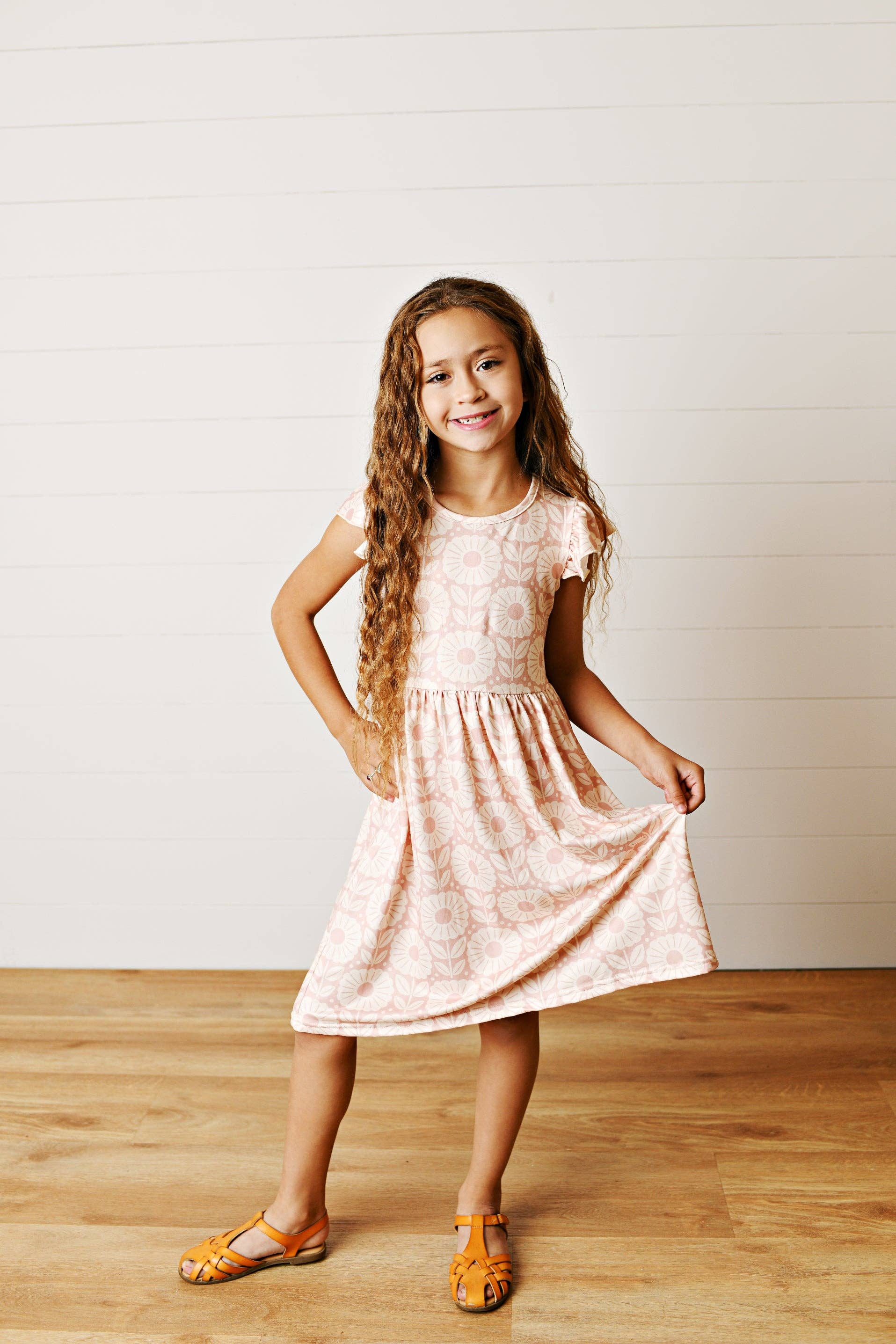 Kids Spring Summer Emma Blush Floral Flutter Dress