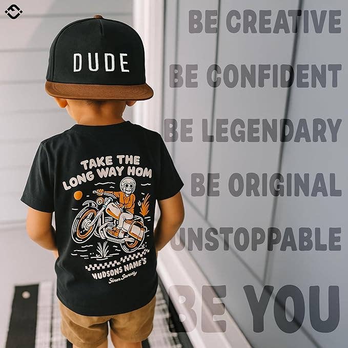 Flat Brim Trucker Hat - Dude - Black/Faux Leather