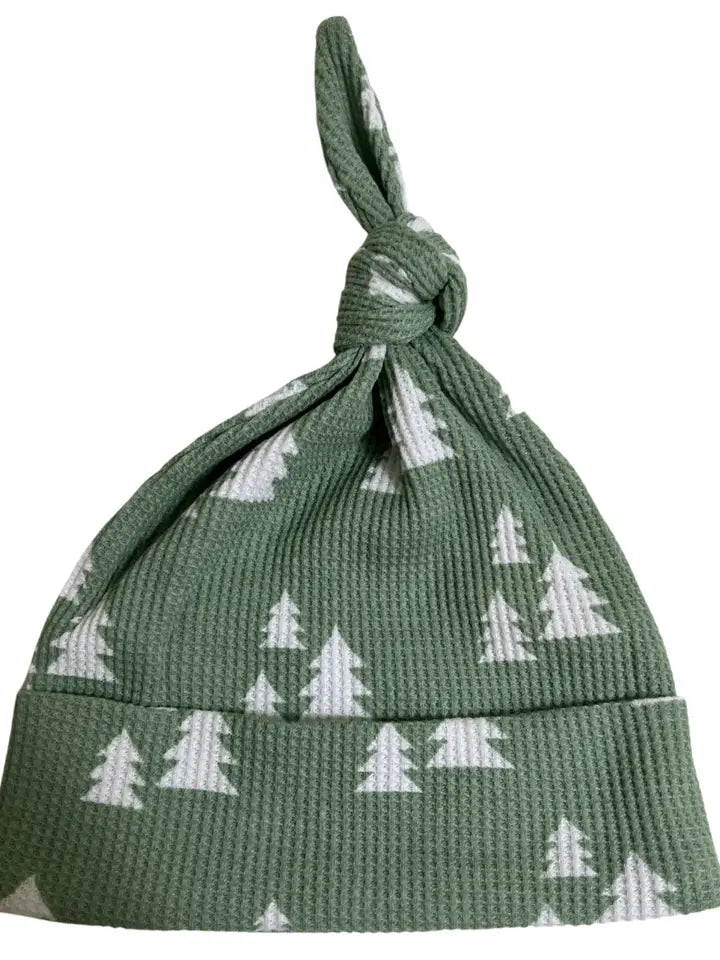 Organic Waffle Knot Beanie, Alpine Trees