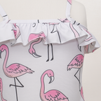 White Flamingo Print Ruffled One-Piece Toddler Girl Swimsuit