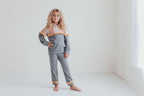 Kids Gray & Mustard Flower Hoodie Sweat Pant Loungewear Set
