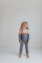 Kids Gray & Mustard Flower Hoodie Sweat Pant Loungewear Set