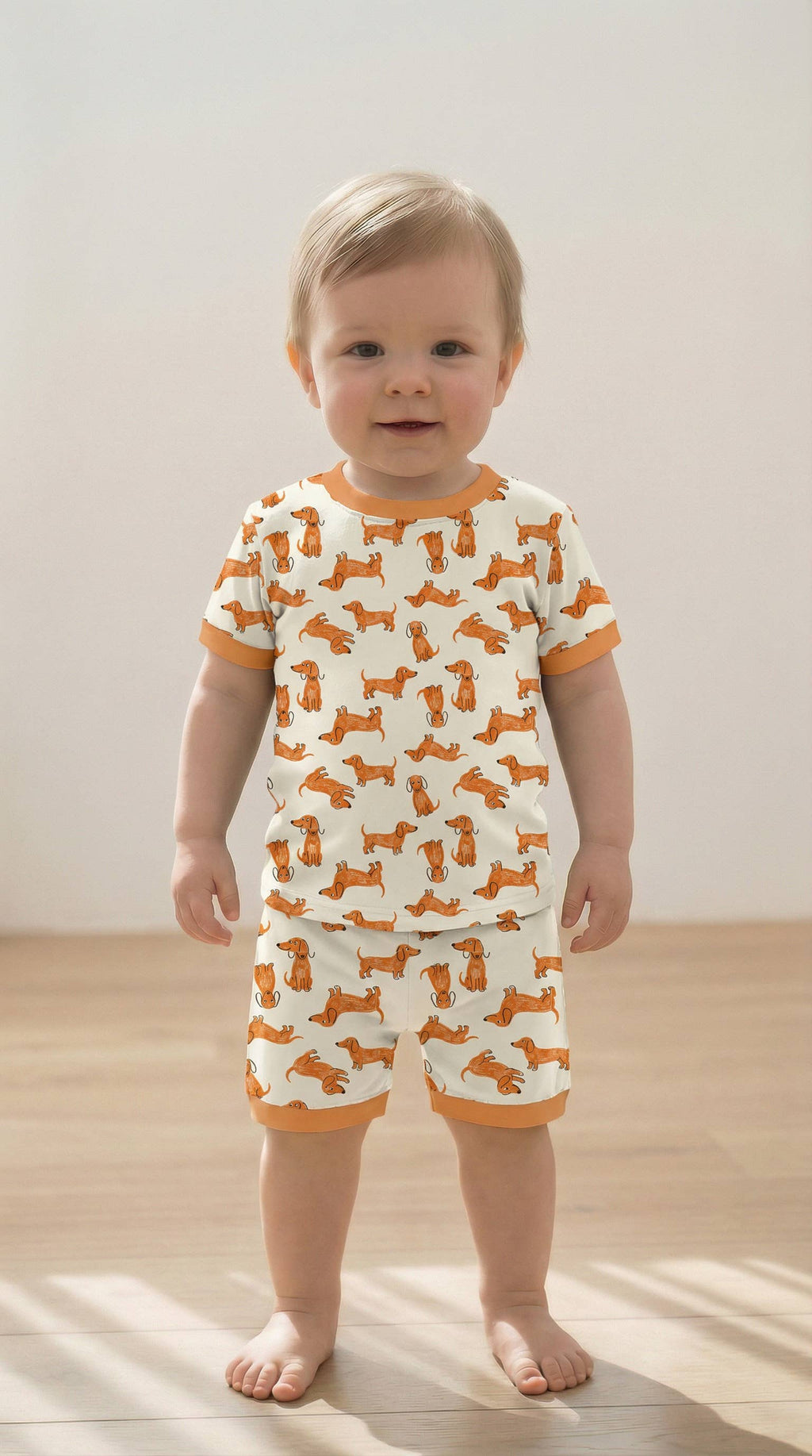 Orange Puppy Bamboo Boys Girls Infants Short Sleeve PJs