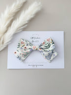 Cream Floral Bunnies  Easter Pinwheel Hair Bow