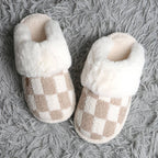 Checkered Faux Fur Cuff Mule Luxury Soft Slipper