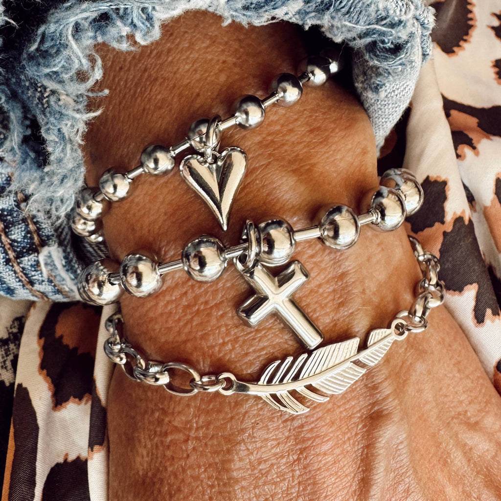Stainless Steel Cross Charm Bracelet 