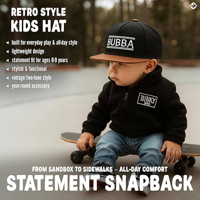 Flat Brim Trucker Hat - Bubba - Black/Faux Leather