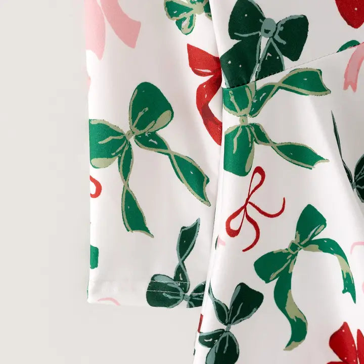 Girls Christmas Bow Print Dress