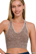 Stone Washed Ribbed Racerback Tank Top W Bra Pad