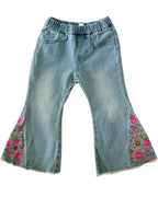 Renee Embroidered Bell Bottoms - Light Denim