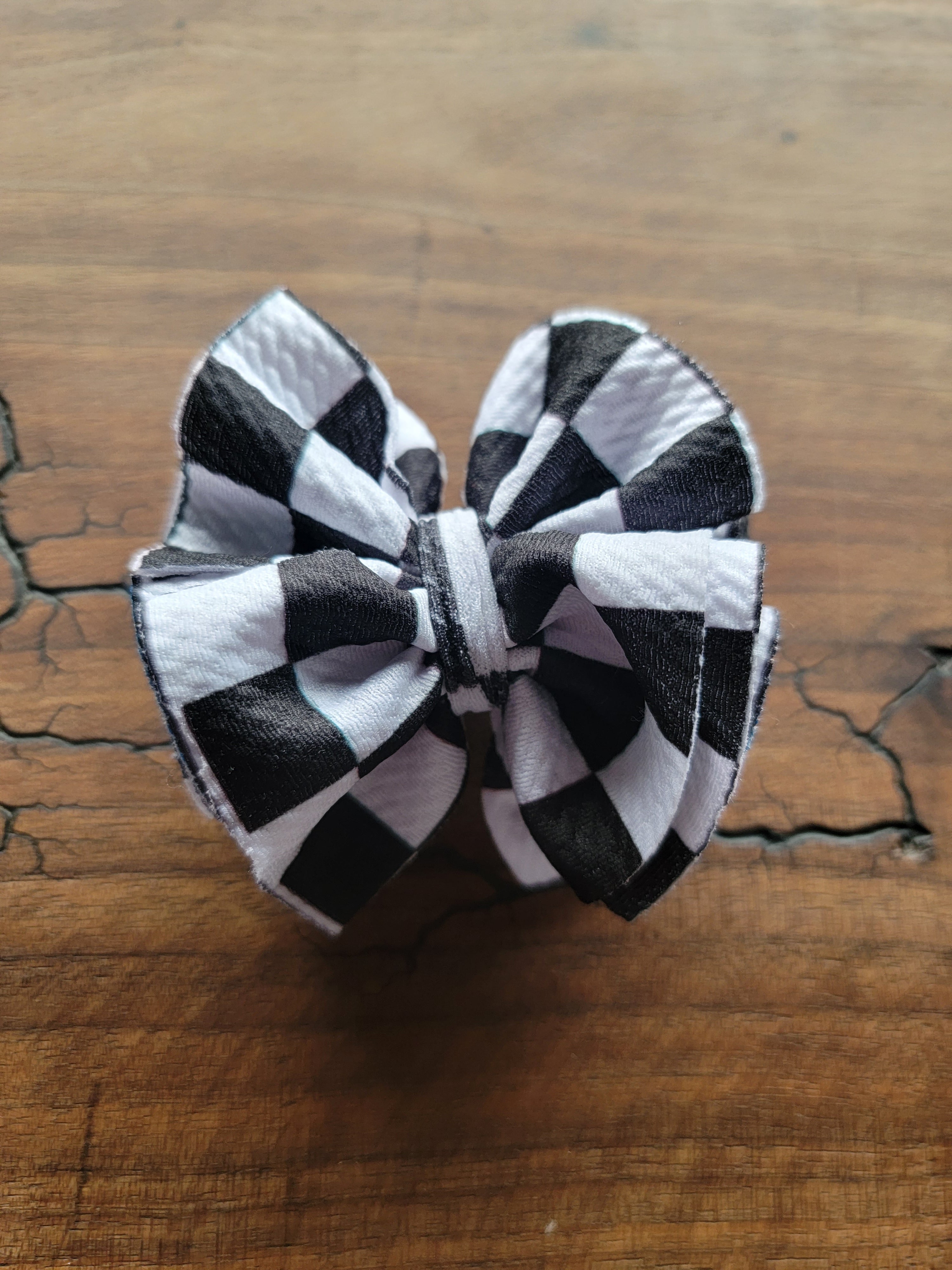 Pom Checkered Bow Clip. Set of Two