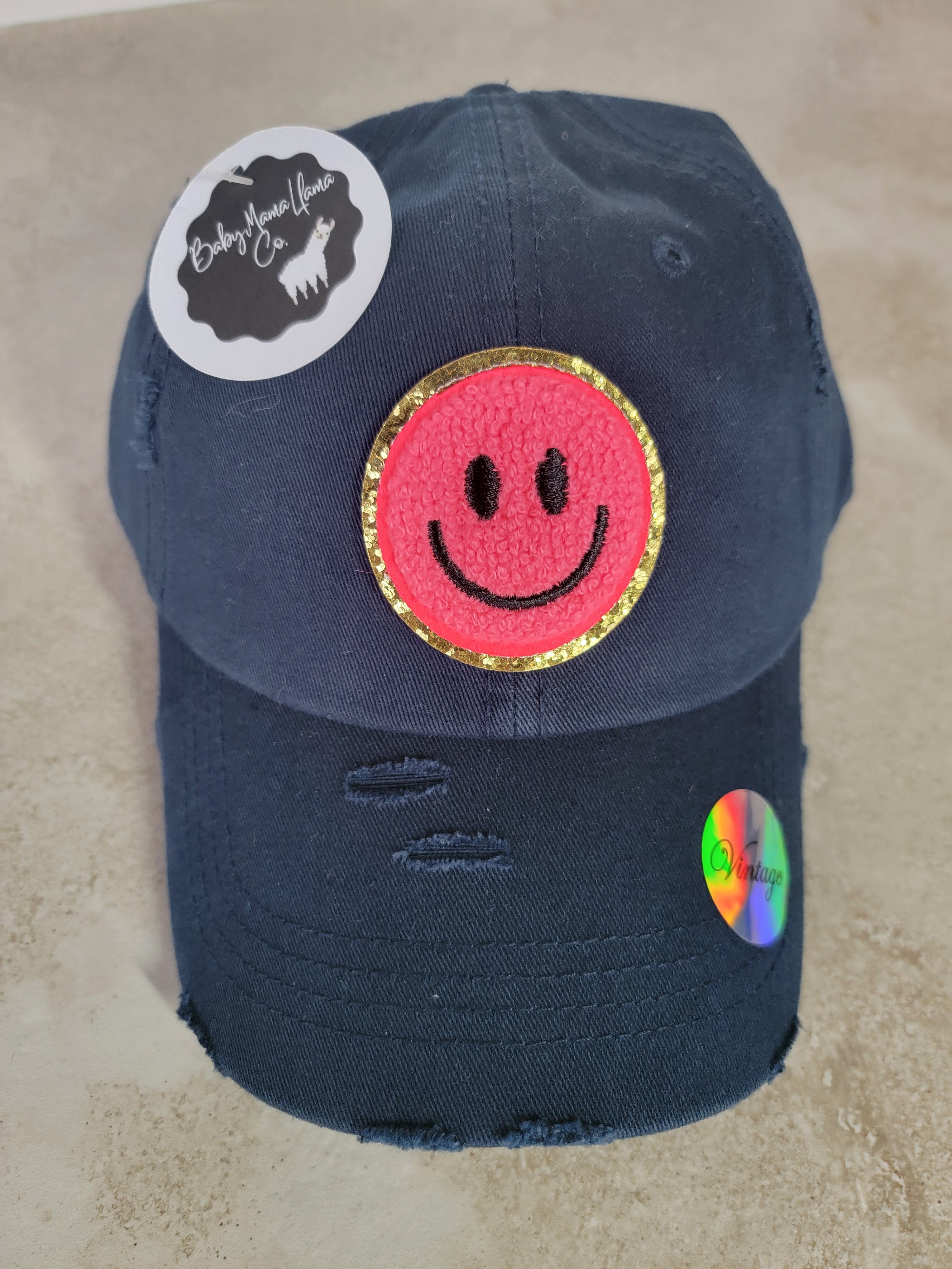 Smiley Distressed Cap Navy