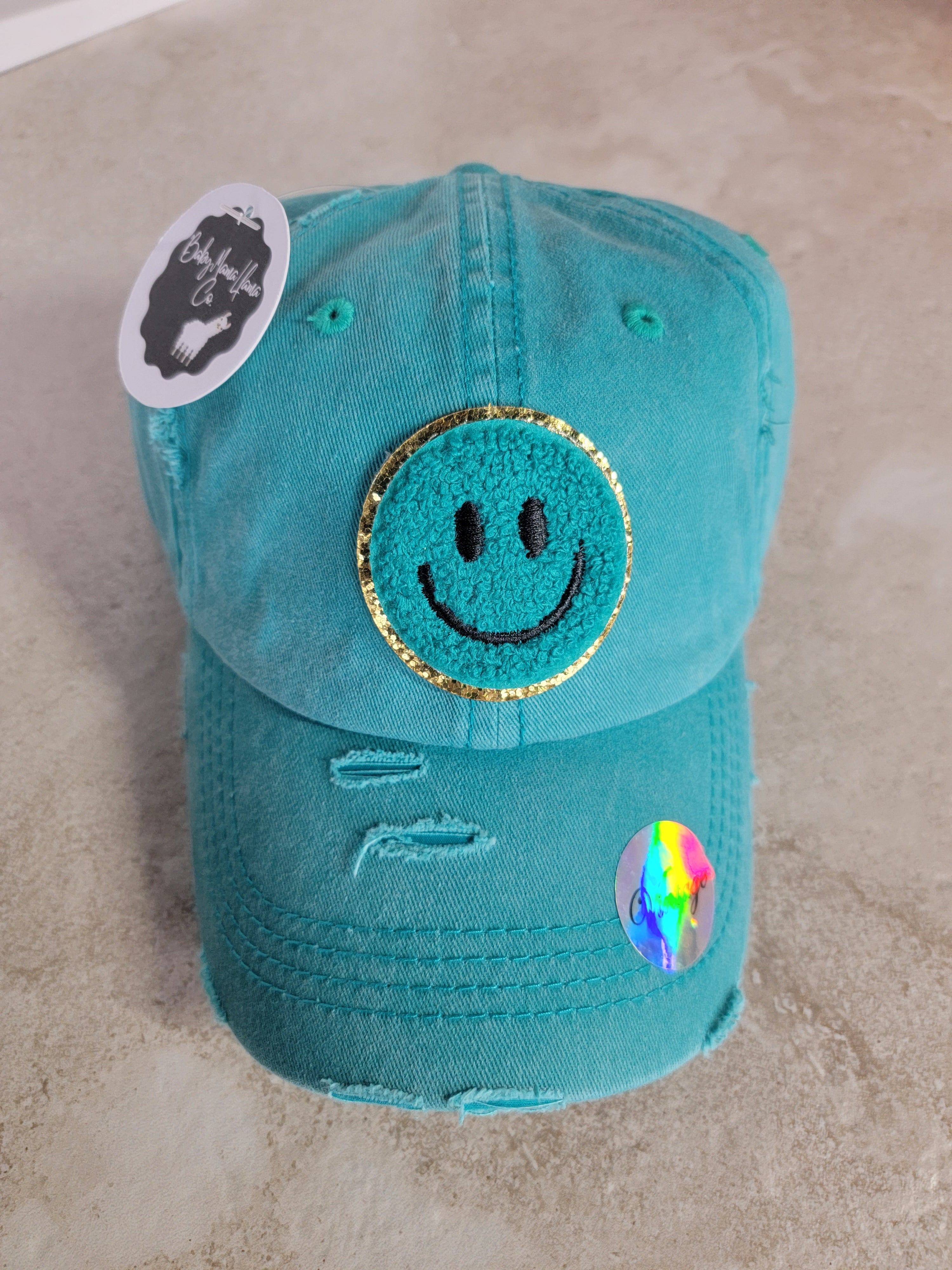 Smiley Distressed Cap Teal