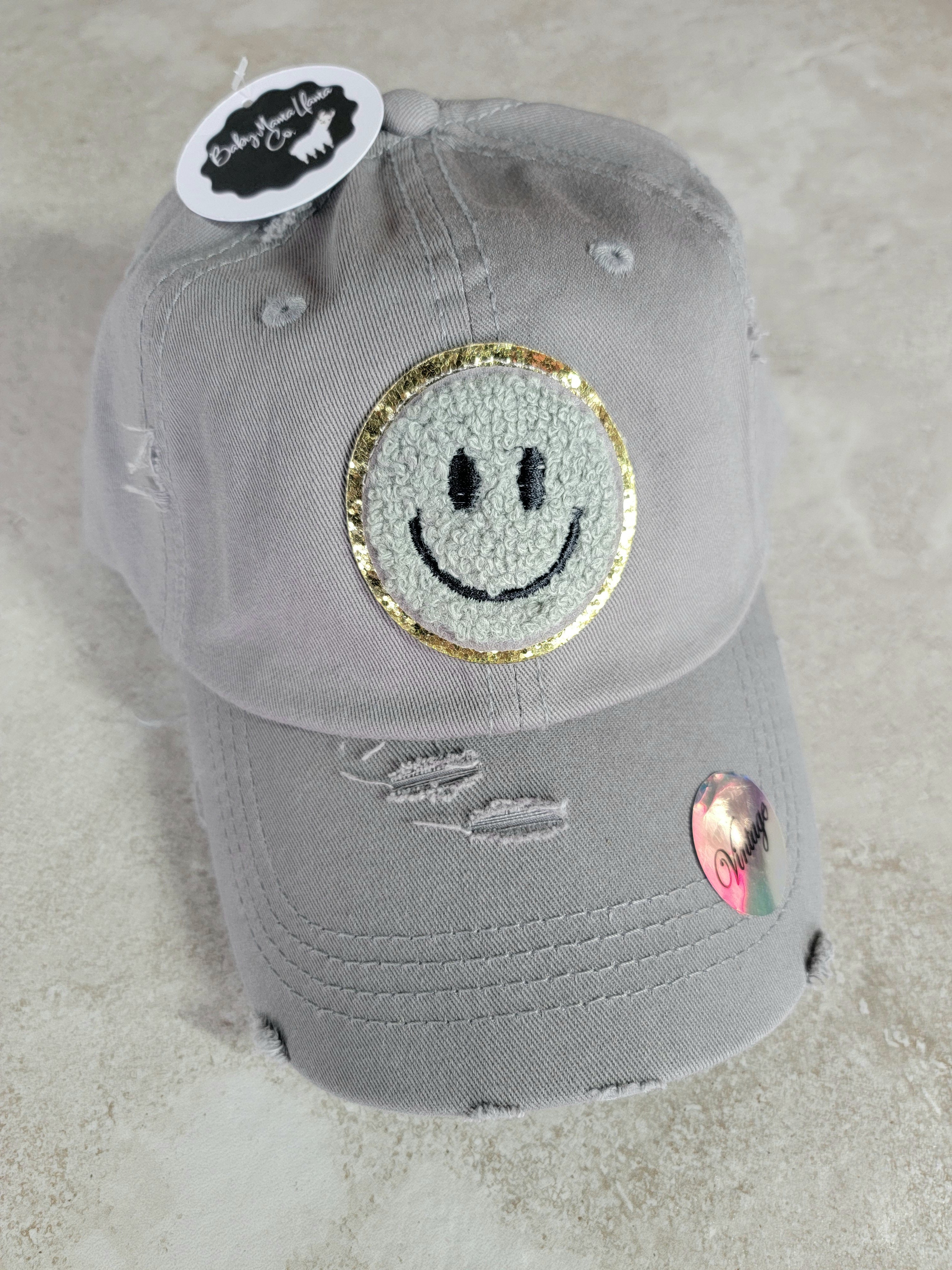Smile Distressed Cap Grey